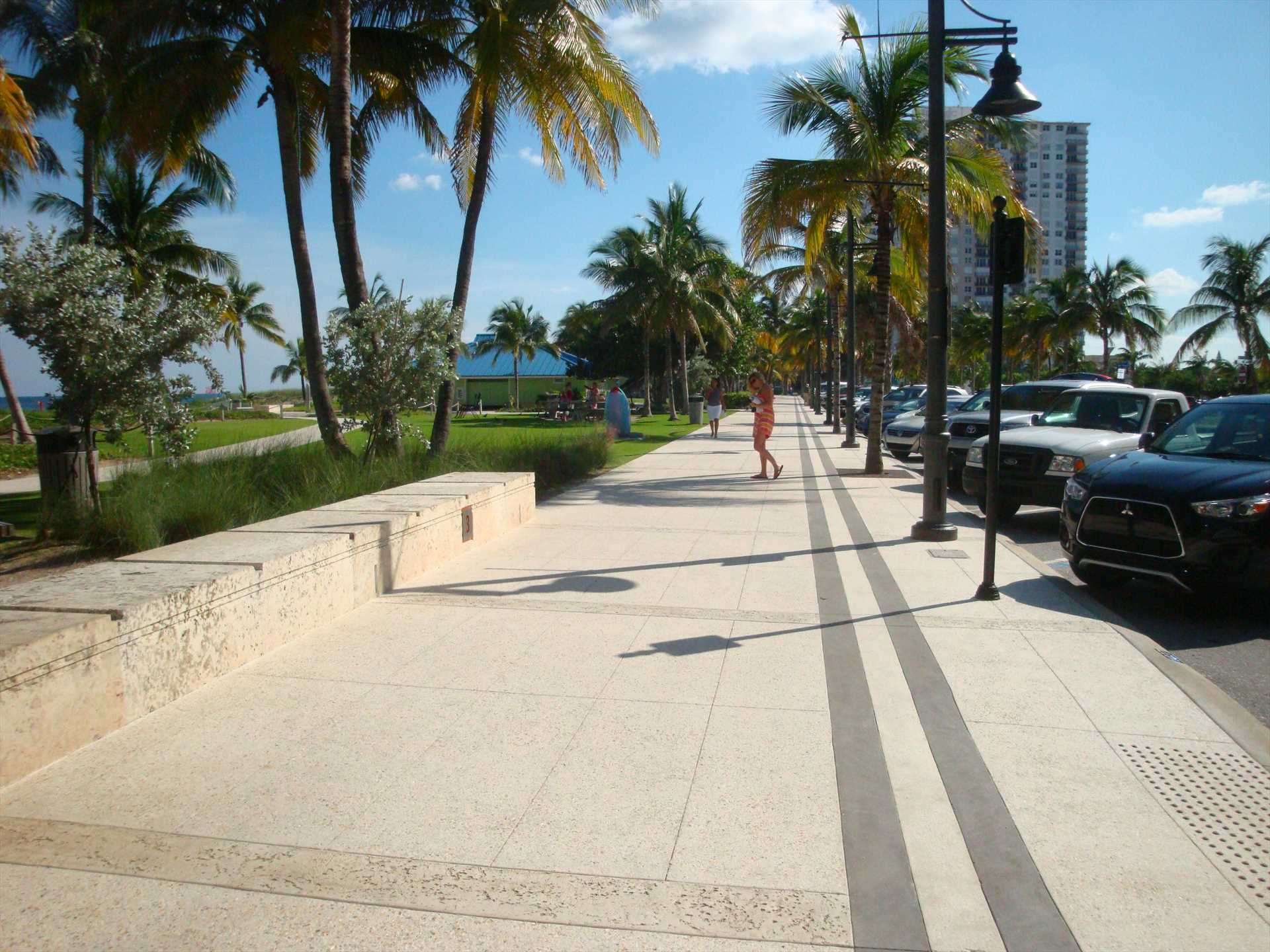 Stroll along the new beachfront boardwalk.