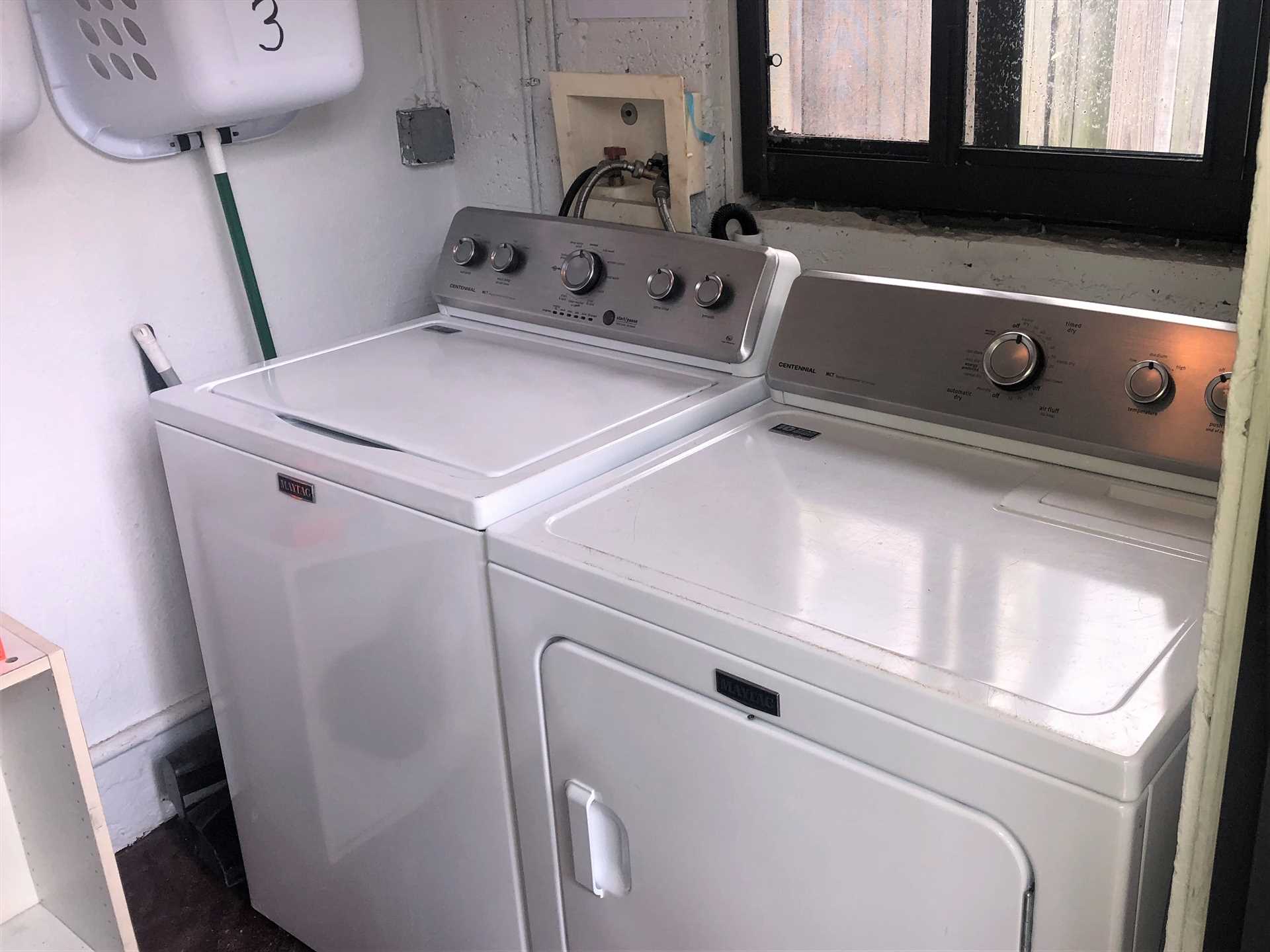 Washer and dryer for your use is located in the building.